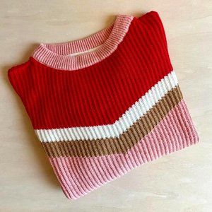 Mini Boden Girls' Chevron Striped Chalky Pink Rib-Knit Sweater